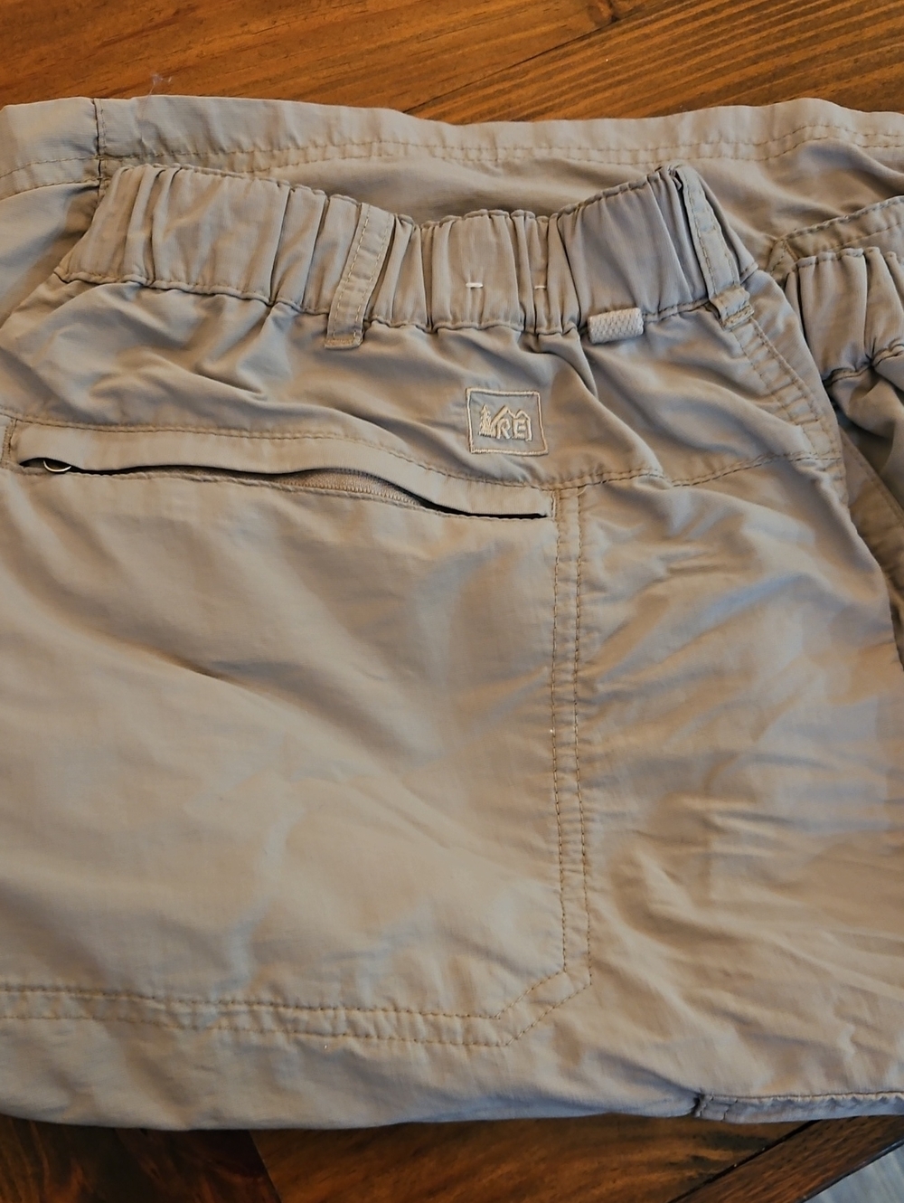 REI Mens Khaki Outdoor Active Shorts with Zip Pocket